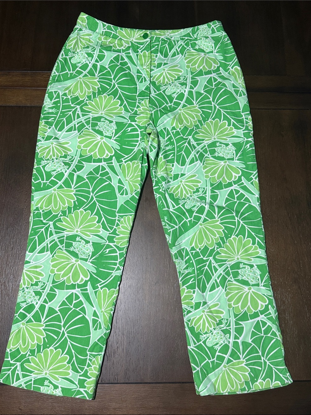 Vintage Lilly Pulitzer "Lilly's Pad" Frog & Lily Pad Cropped Capri Pants Size 8